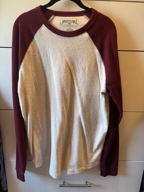 American Eagle Burgundy Trim Waffle Thermal Long Sleeve